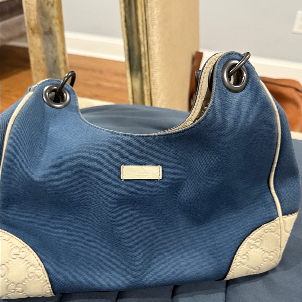 Gucci Blue and Cream Hobo Bag